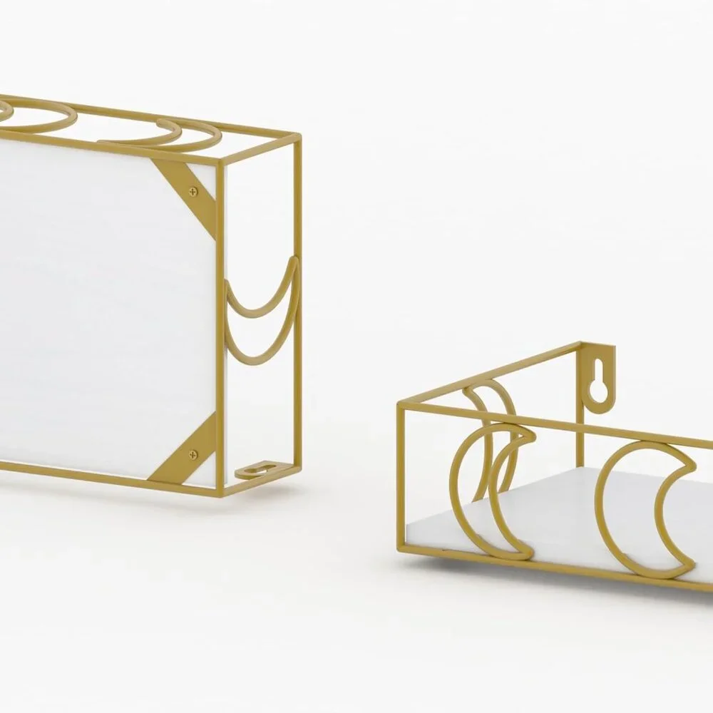 3 PC Set of Wall Shelves Gold Moon Phases Metal with White Shelves - NIB NEW $94